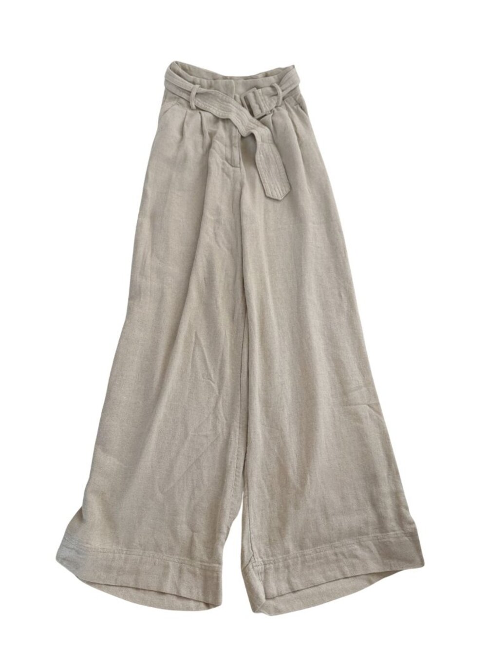 H&M Linen Blend Wide Leg High Waist Pants with Matching Belt - Beige Taupe